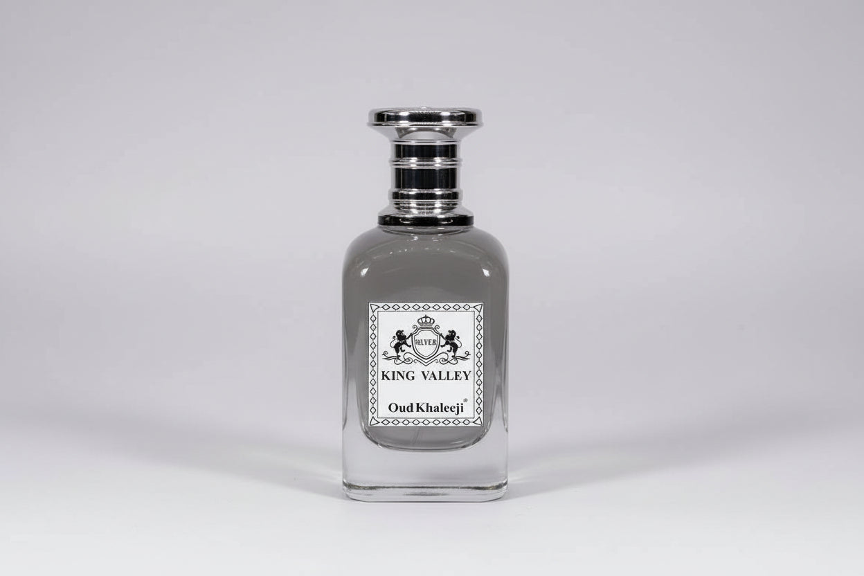 "Oud Khaleeji KING VALLEY SILVER EDP 100ml Perfume - A Silver Symphony of Opulence, Elegance, and Timeless Fragrance"