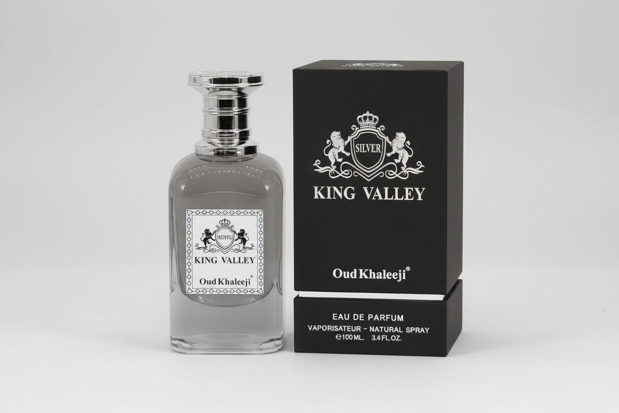 "Oud Khaleeji KING VALLEY SILVER EDP 100ml Perfume - A Silver Symphony of Opulence, Elegance, and Timeless Fragrance"