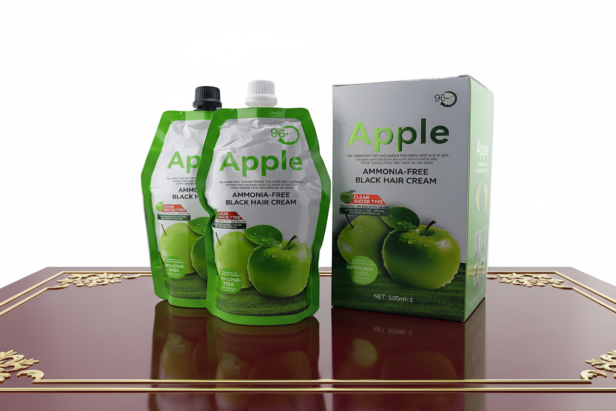 Apple Ammonia-Free Naturak Black Hair Coloring Cream 96 Hours Clear Water Type No Towel , No Scalp ,No Collar Lead-Free Non Toxic , No White Hair, Full and lasting Hair color, rich and Bright Strong and soft hair, Color evenly from the roots to the ends