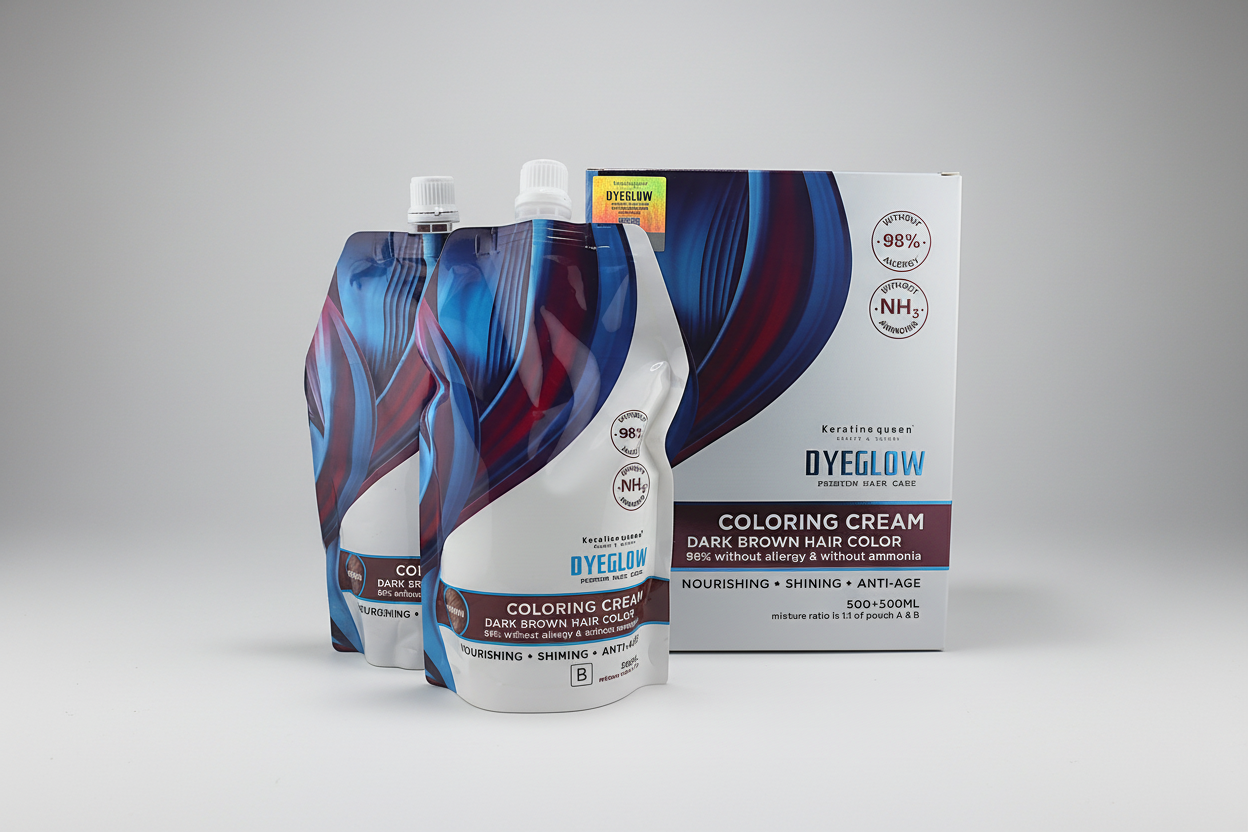 Keratine Queen Dyeglow Dark Brown Hair Coloring Cream Ammonia-Free 500ml + 500ml Dyeglow delivers rich, natural black hair color without ammonia and without irritation.