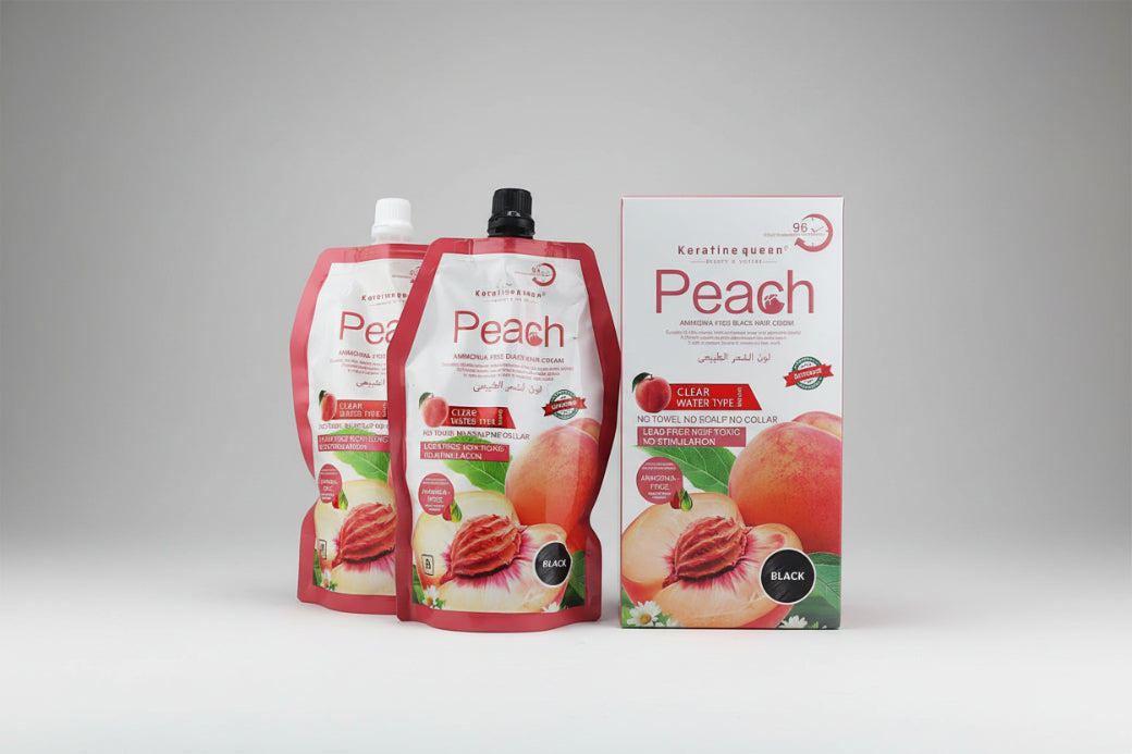 Keratine Queen Peach Ammonia-Free Black Hair Color Cream 96H Lead Free Non-Toxic, Clear Water Type, 500ml+500ml