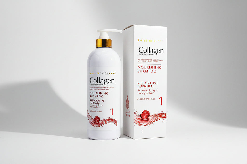 Keratine queen Collagen Complex Essence Nourishing Shampoo, Restorative Formula with Rich Protein and Argan Oil, 800ml, For Severely Dry or Damaged Hair