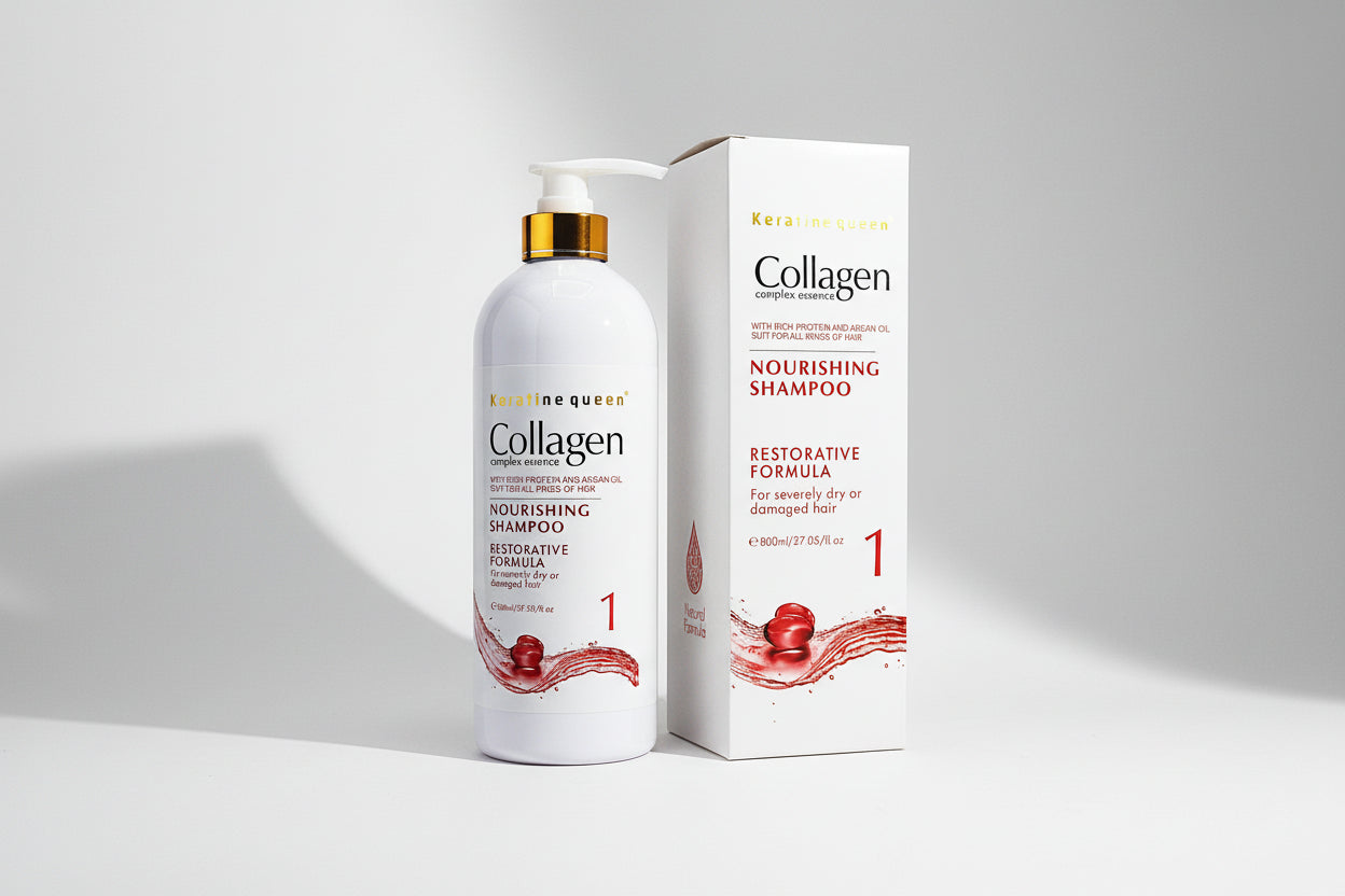 Keratine queen Collagen Complex Essence Nourishing Shampoo, Restorative Formula with Rich Protein and Argan Oil, 800ml, For Severely Dry or Damaged Hair
