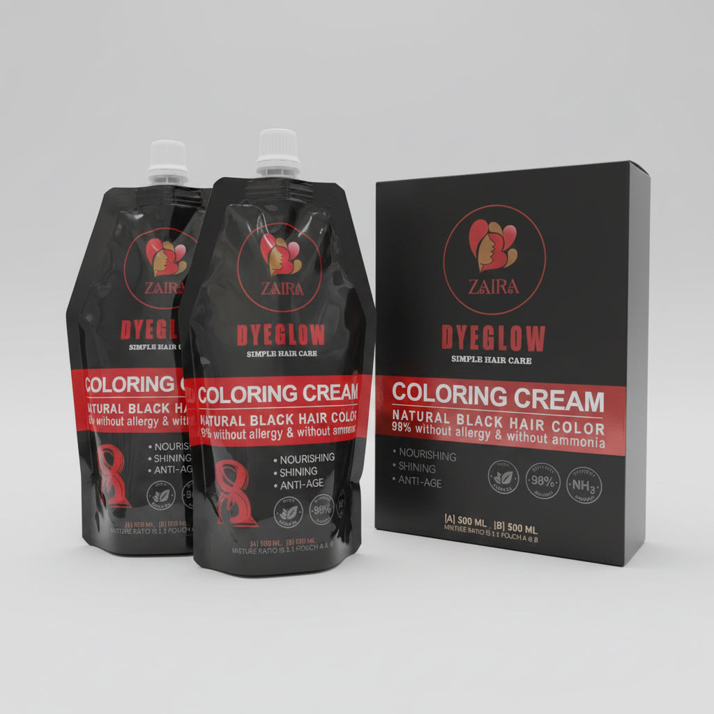 ZAIRA DYEGLOW Natural Black Hair Coloring Cream Kit (A + B) – Ammonia-Free Permanent Hair Color with Argan Oil | Rich Black, Long-Lasting Grey Coverage | Nourishing & Shiny Finish | 500ml + 500ml