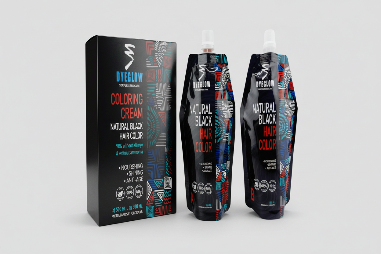 DYEGLOW Natural Black Hair Color, Coloring Cream, Nourishing, Shining, Anti-Age, Ammonia-Free, 98% Without Allergy, 500*2 ML