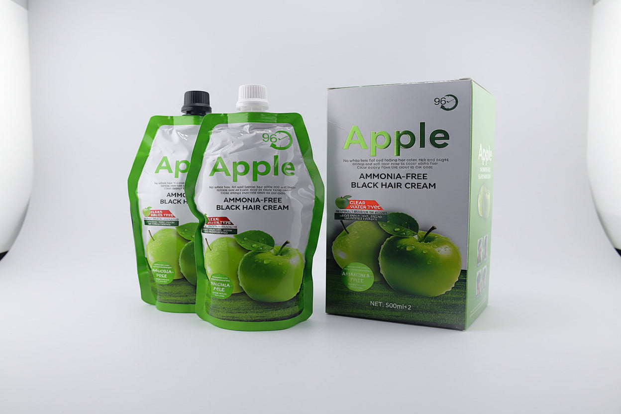 Apple Ammonia-Free Naturak Black Hair Coloring Cream 96 Hours Clear Water Type No Towel , No Scalp ,No Collar Lead-Free Non Toxic , No White Hair, Full and lasting Hair color, rich and Bright Strong and soft hair, Color evenly from the roots to the ends